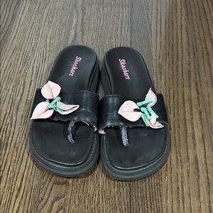 Vtg Y2K 90s Skechers black platform thong flower flip flop sandals 7